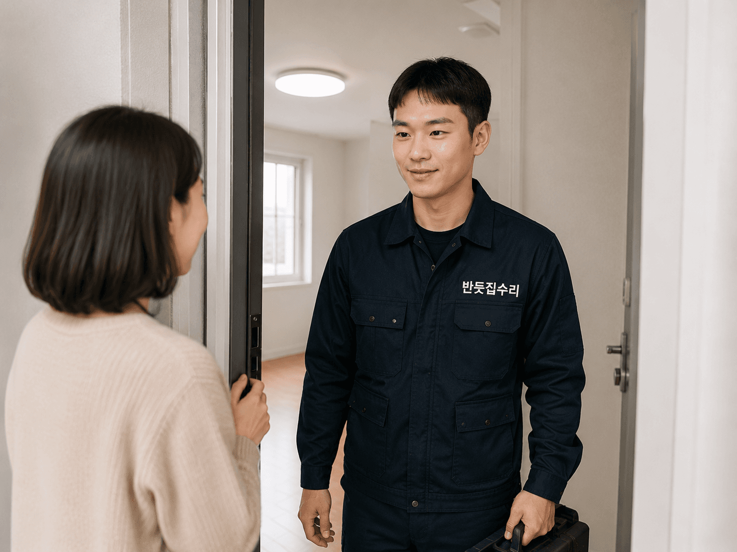작업 완료 후 고객님과 인사하는 모습